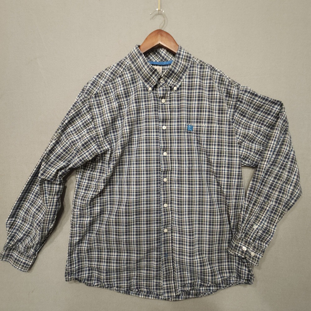 Cinch Mens Western Black Plaid Long‎ Sleeve Button Up Shirt Size Large